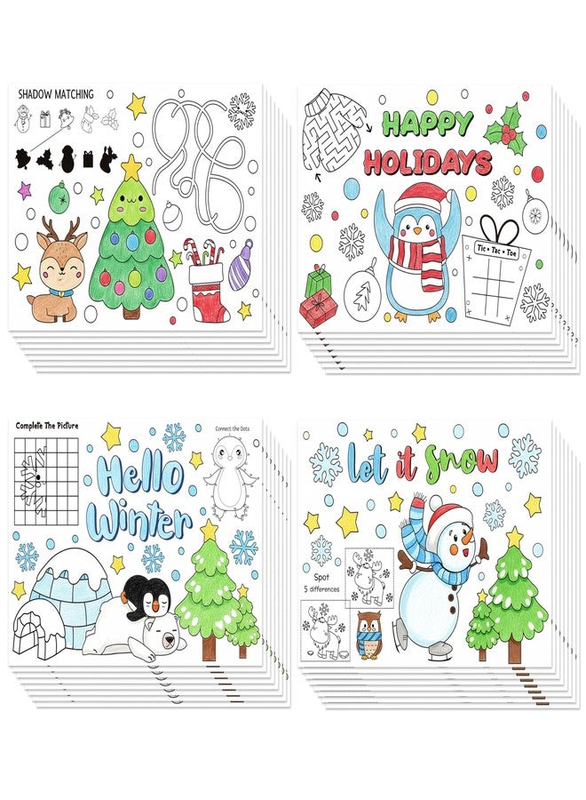 ANGOLIO Winter Game Coloring Pages - 32P Hello Winter Scene Activity Game Coloring Posters for Kids, Happy Holidays Bulk Snowman Penguin DIY Crafts Classroom Home Holiday Party Supplies Christmas Gift - Image 1